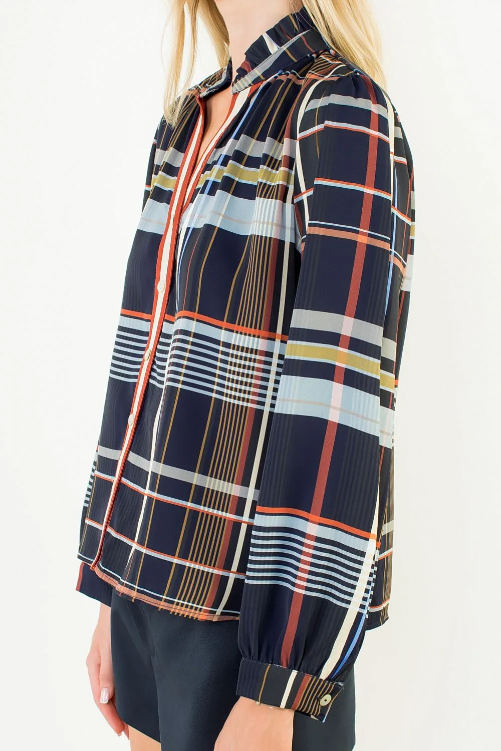 Plaid Contrast Blouse