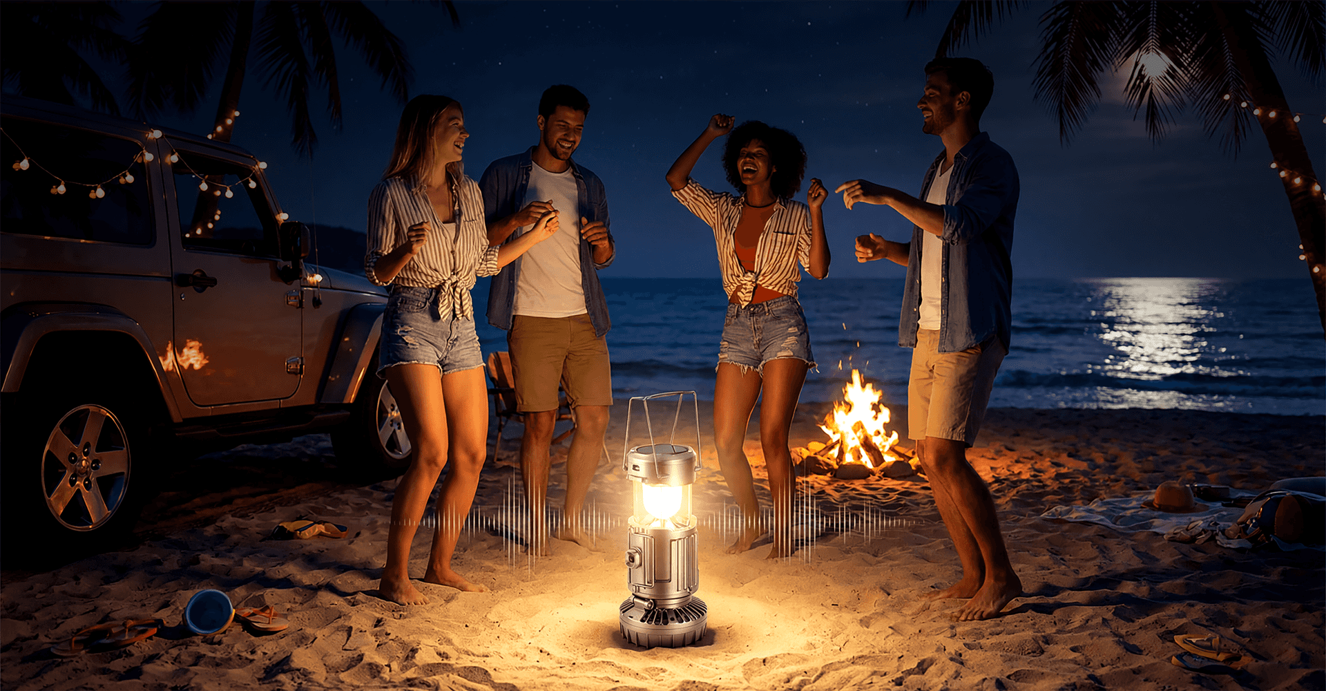 Portable lantern in use