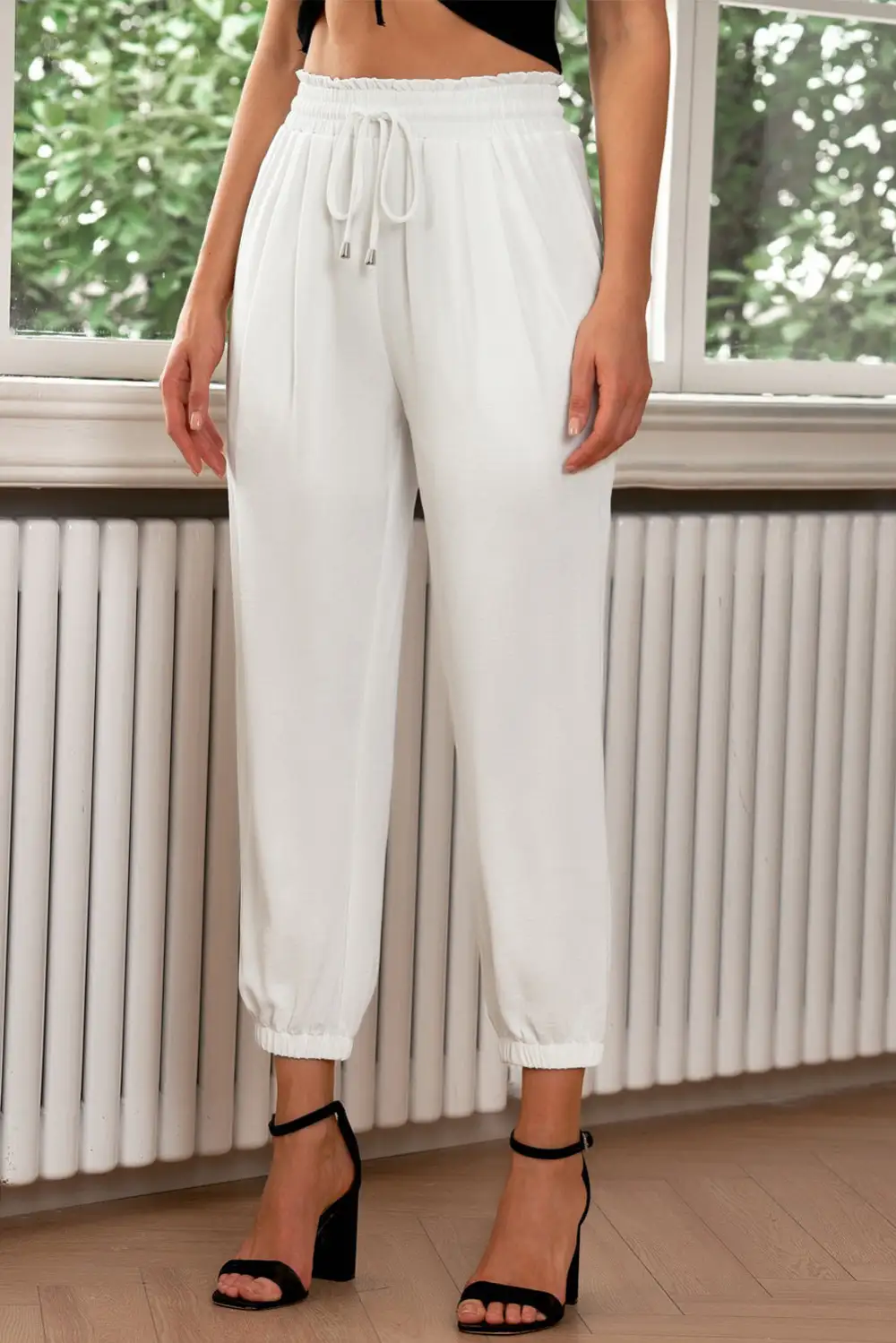 Textured High Waist Drawstring Pants