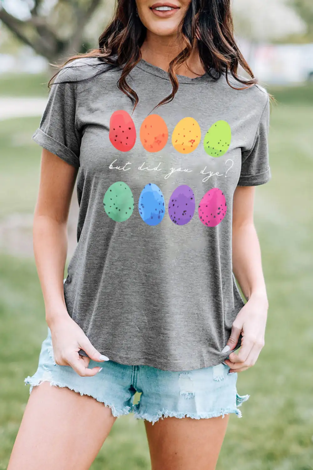 Gray Easter Eggs Print Crew