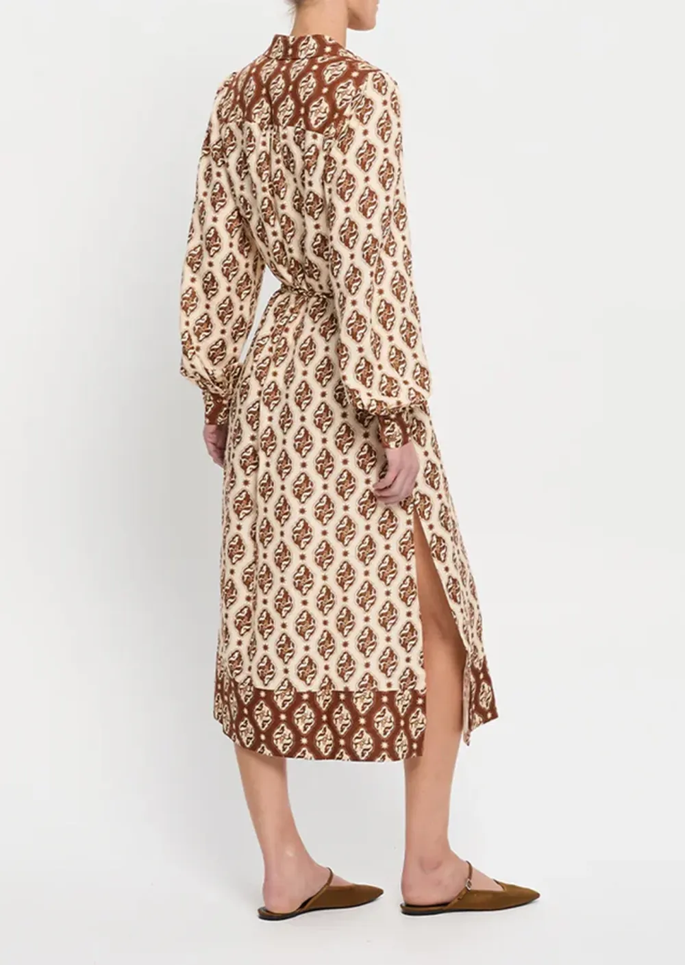 PRINTED LONG SLEEVE MIDI DRESS
