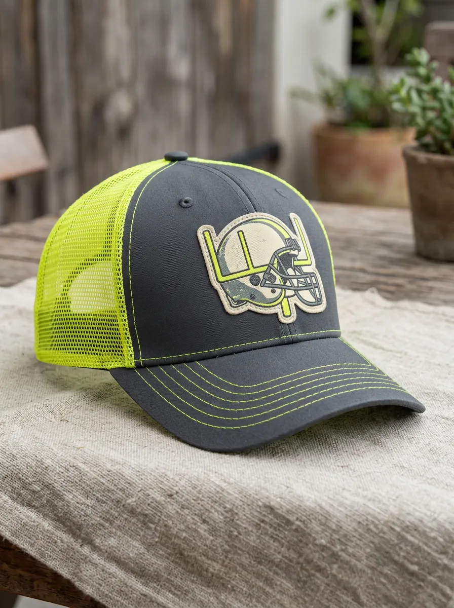 Men's Football Fan Helmet Goalpost Printed Mesh Trucker Hat