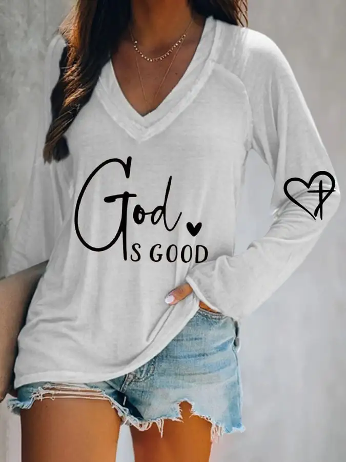 Women's God Is Good Print Casual T-Shirt