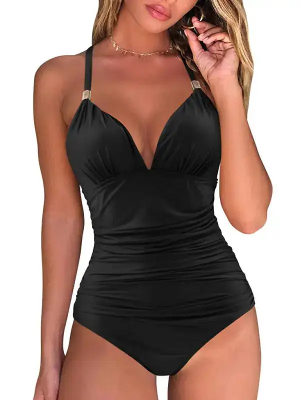 Modest Halter Backless One Piece Swimsuit
