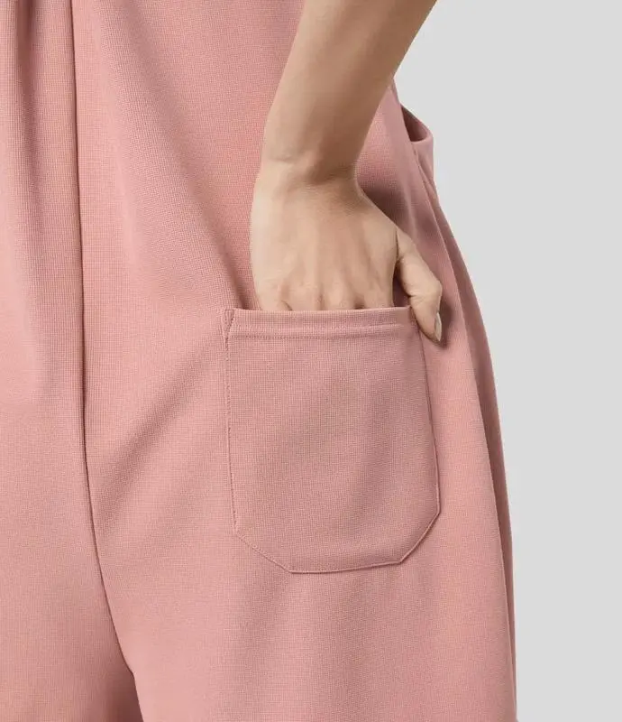 5-pack Adjustable Strap Button Multiple Pockets Plicated Waffle Casual Overalls