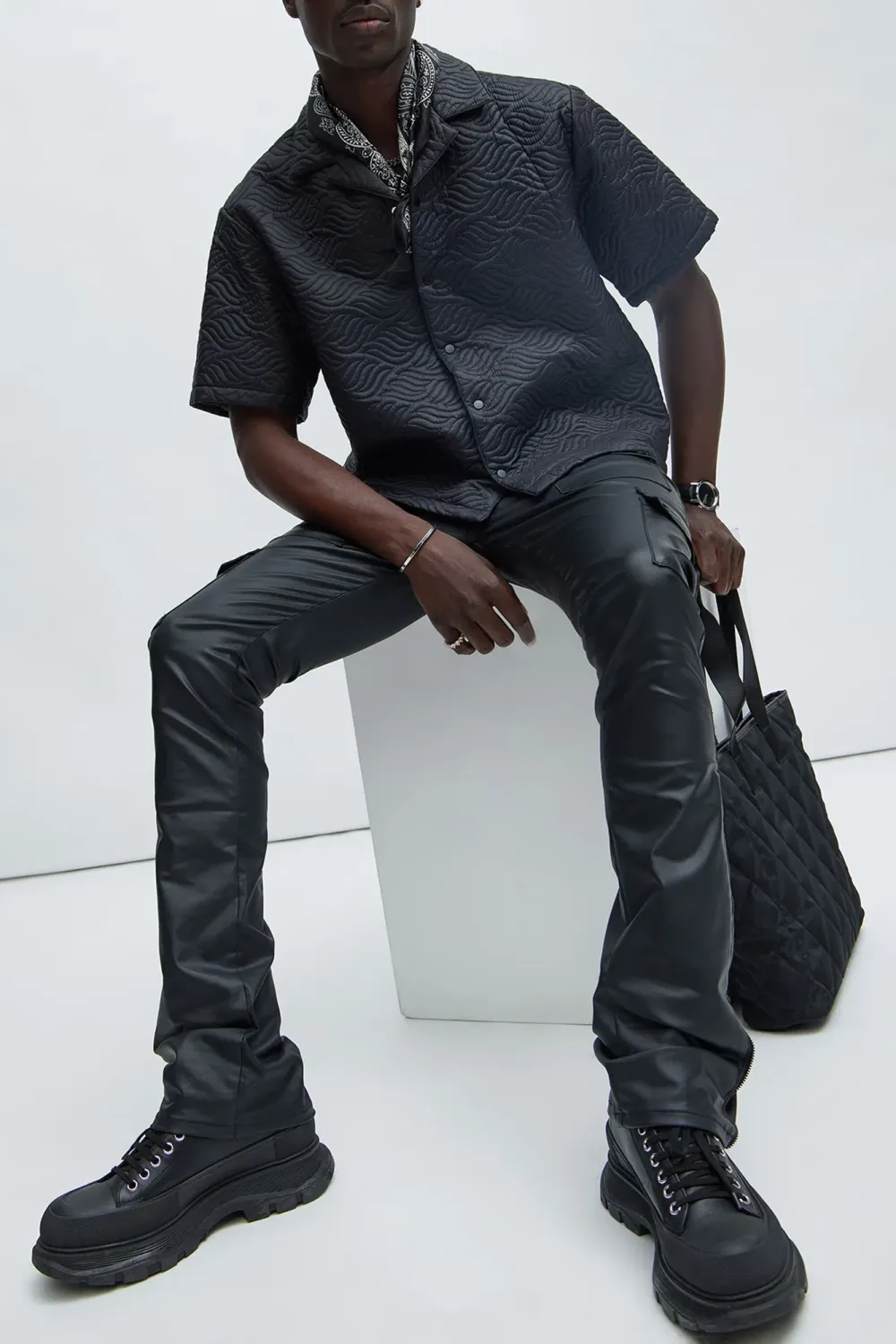 Waxed Cargo Zipper Flare Pants
