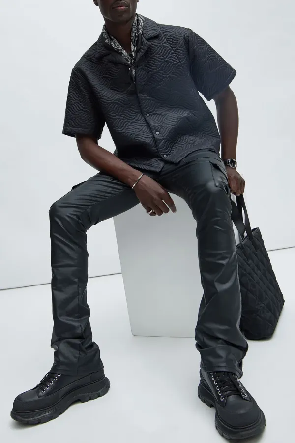 Waxed Cargo Zipper Flare Pants