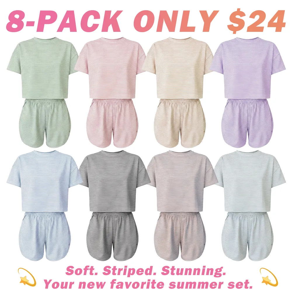 Women's Casual Round Neck T-shirt & Elastic Waist Shorts