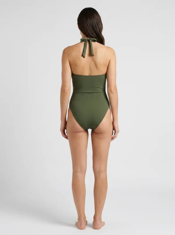 Women's Ribbed Cutout Halter One Piece Swimsuit