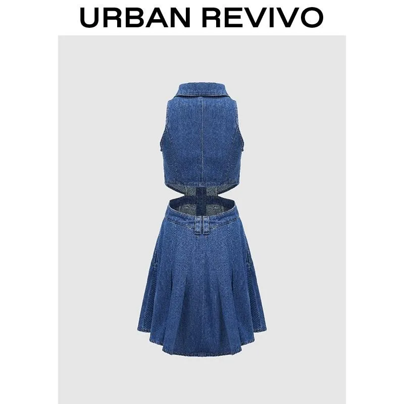 Cut-Out Sleeveless Denim Dress