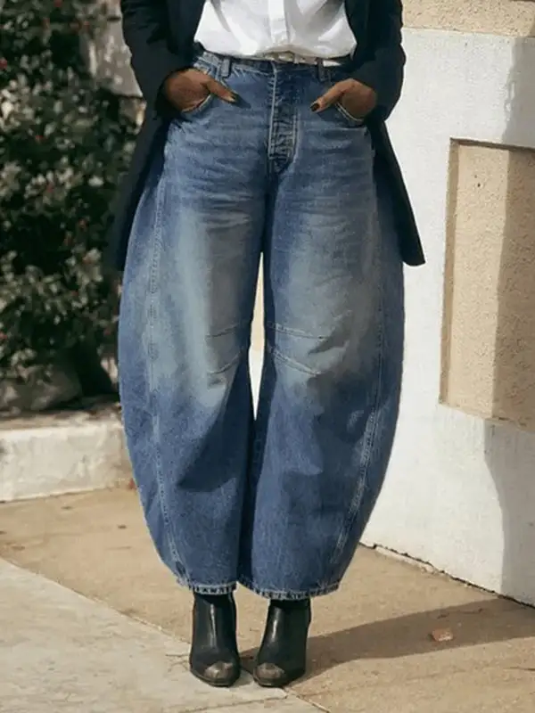 Harem Seamed Pleated Jeans