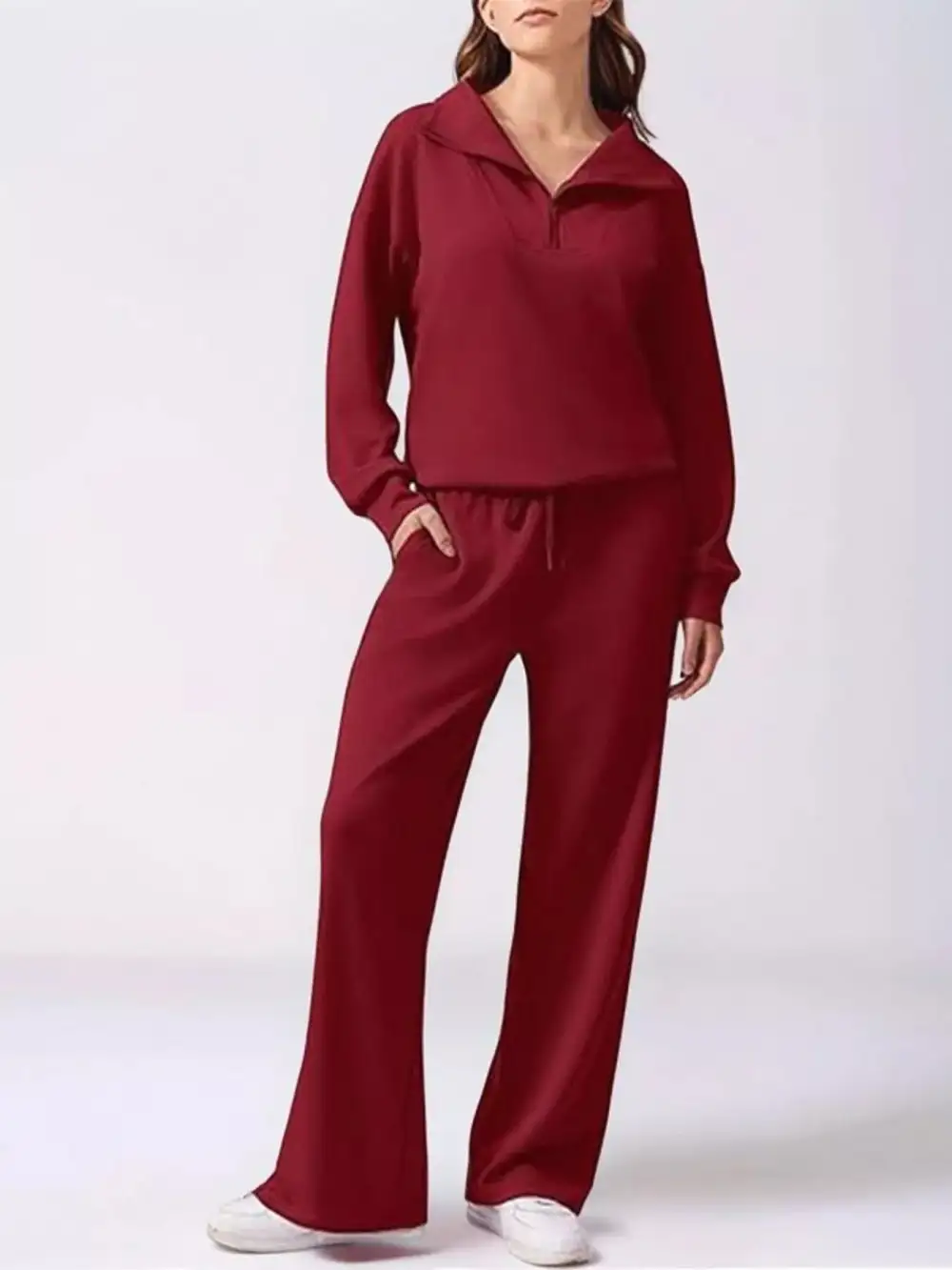 Relaxed Fit Quarter Zip Top and Pants Set