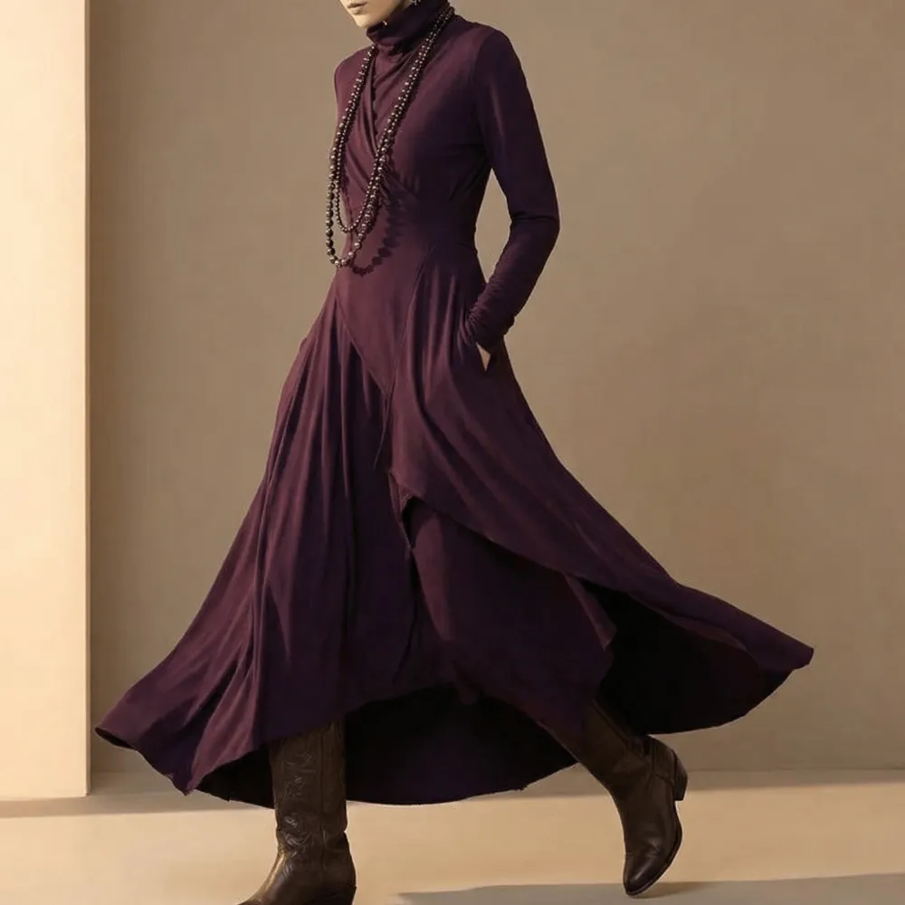 Asymmetrical Draped High Maxi Dress