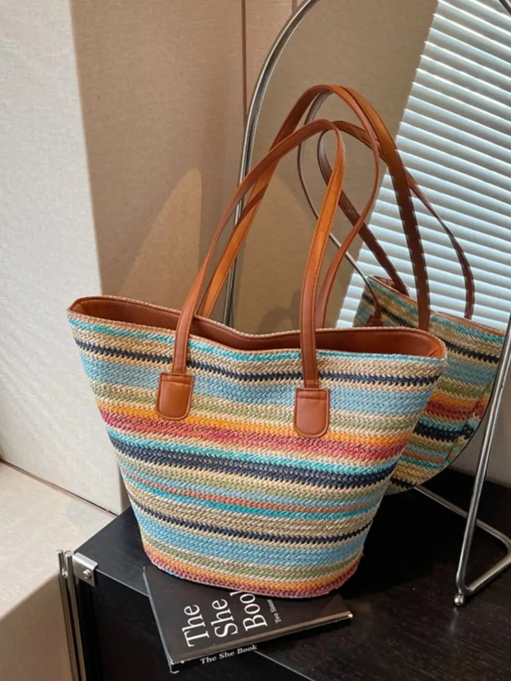 Striped Woven Shoulder Bag