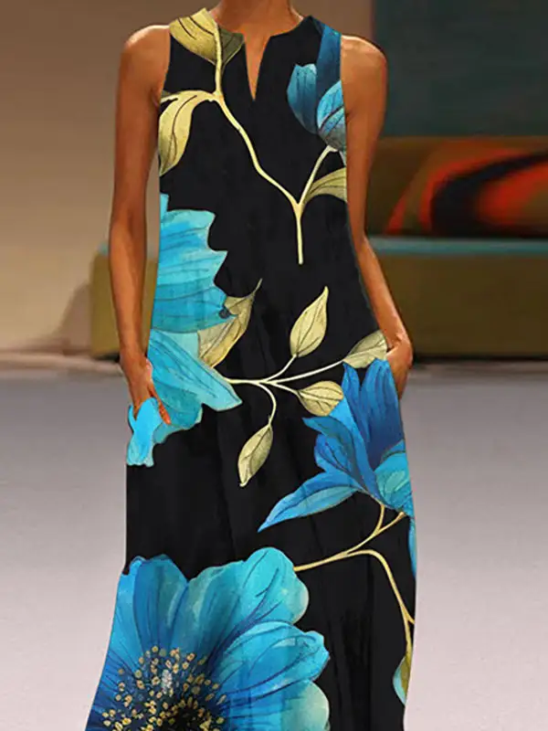Flower Neck Maxi Dress