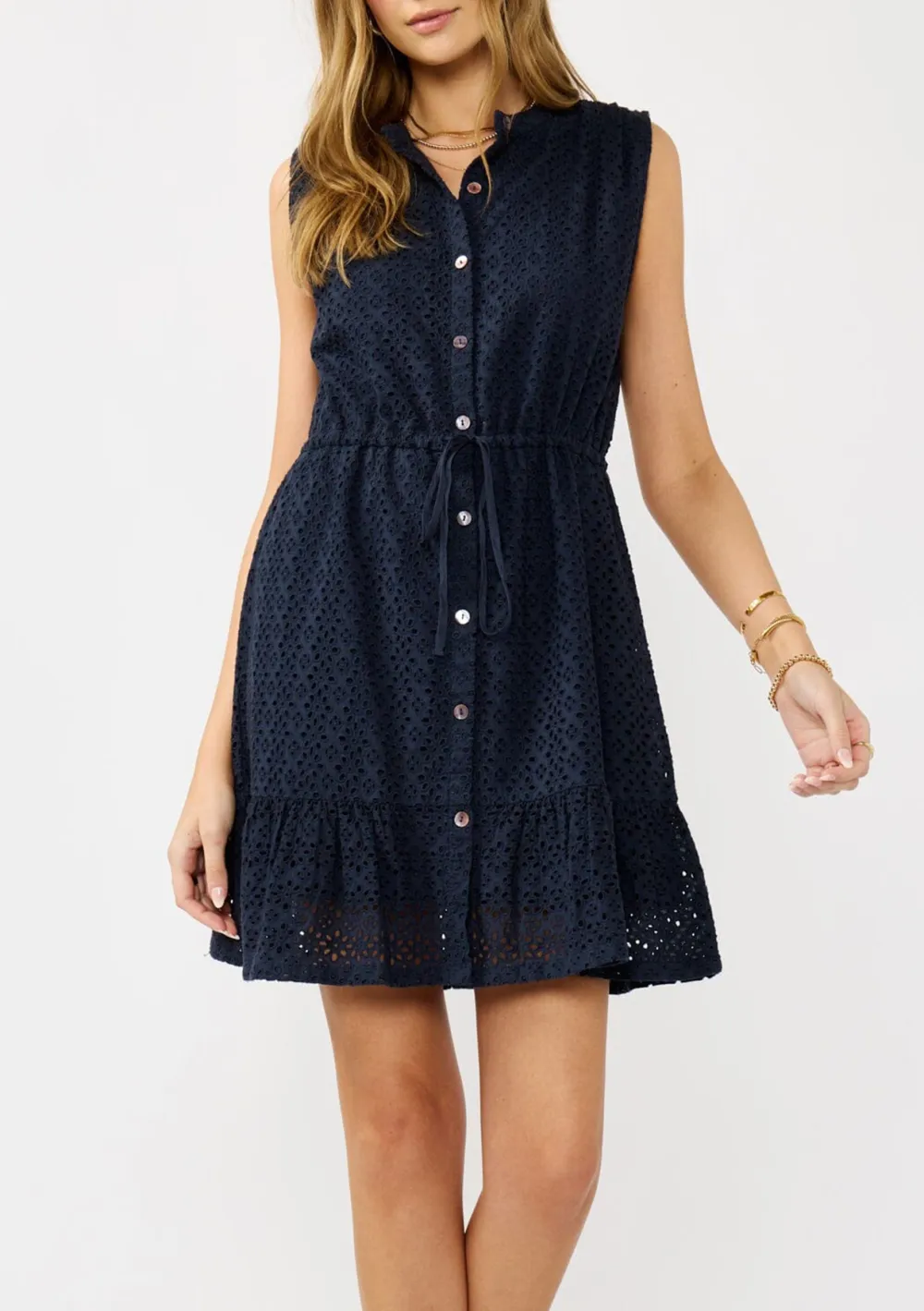 Hollow Button Up Sleevless Dress