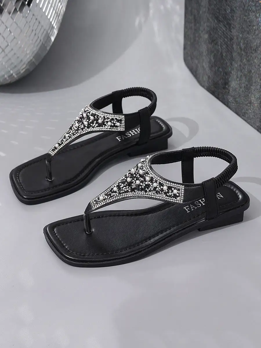 Rhinestone Flip Flop Heeled Sandals