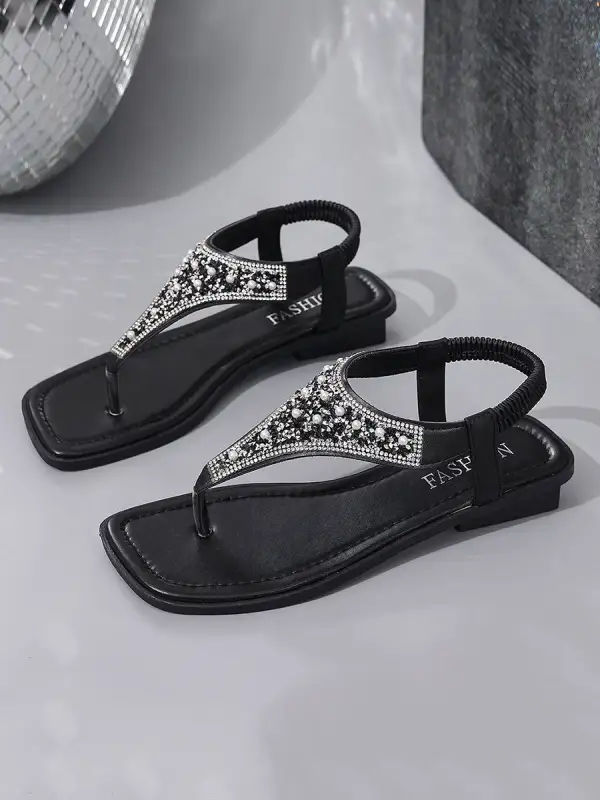 Rhinestone Flip Flop Heeled Sandals