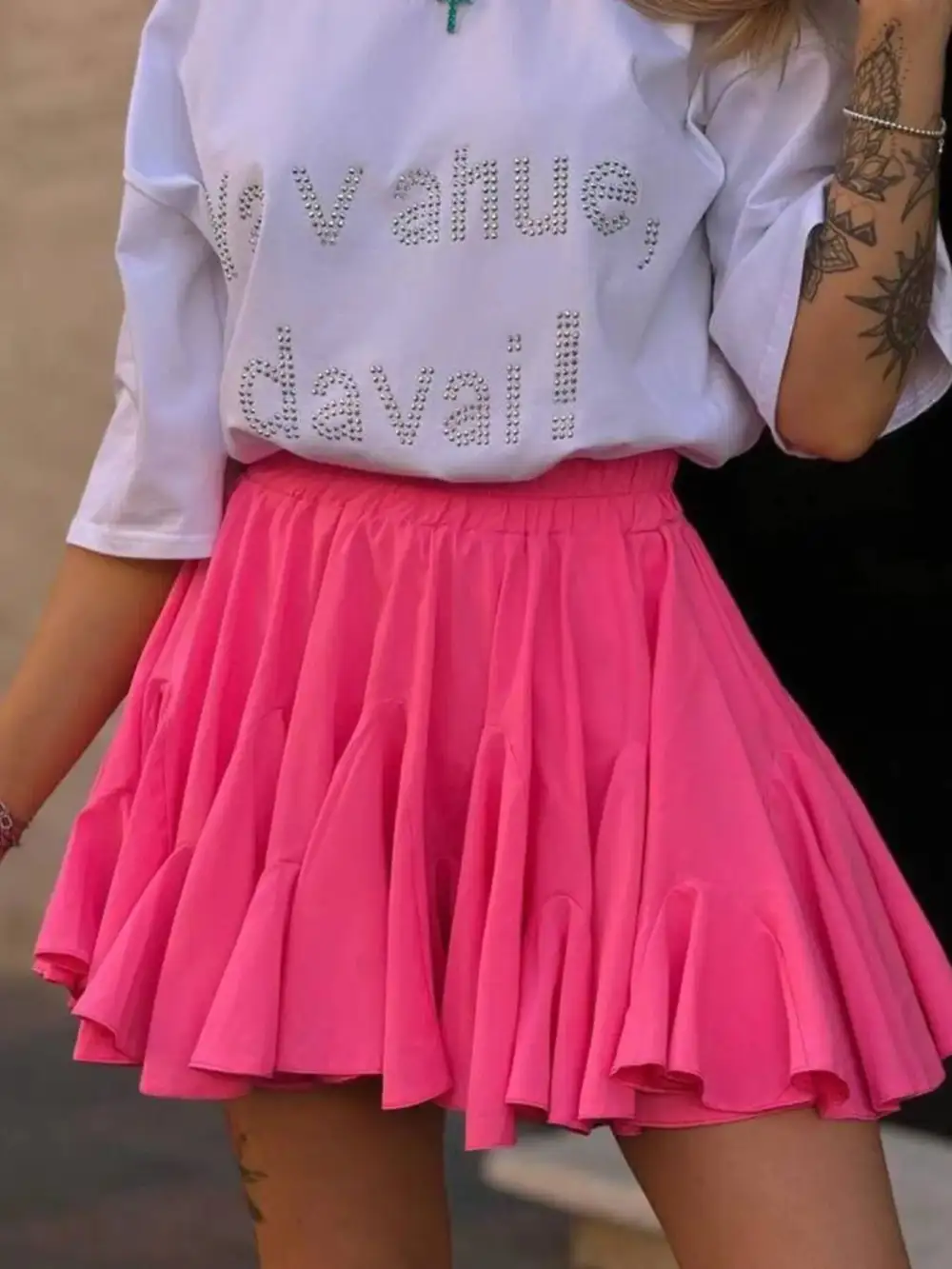 Ruffle Trim Elastic Skirt