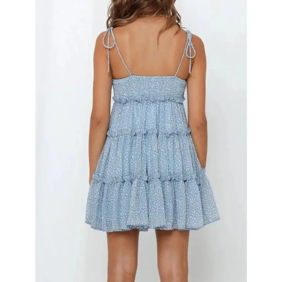 Printed Tie-strap Tiered Mini Dress