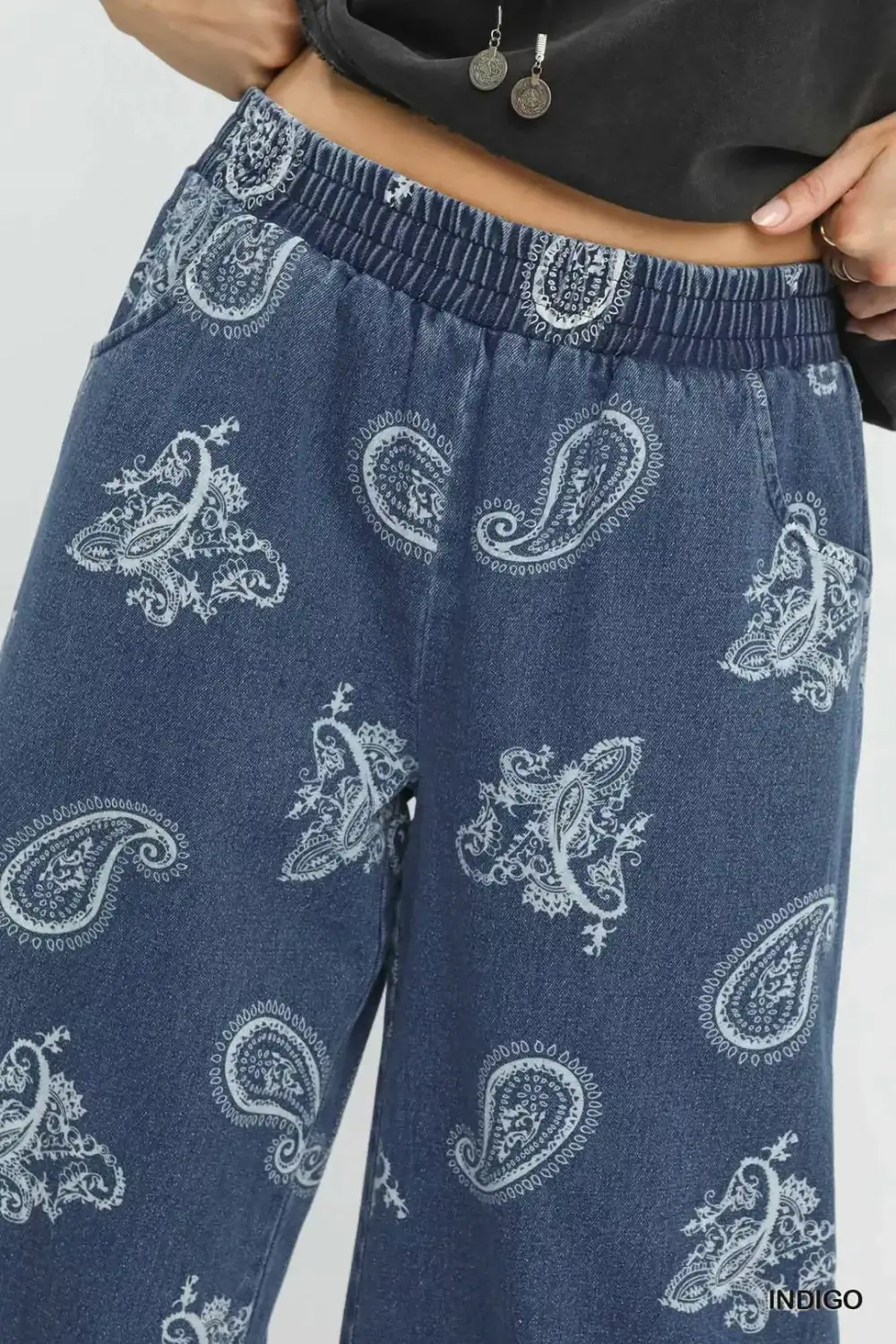 Denim Paisley Wide Leg Pants