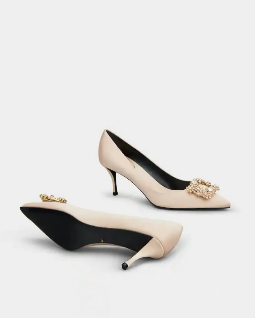 Rhinestone Buckle Pumps in Champagne