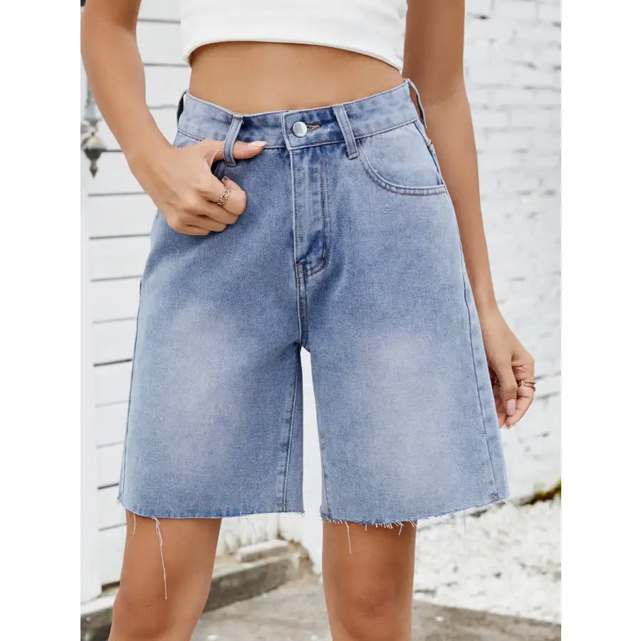 Washed Raw Hem Denim Shorts