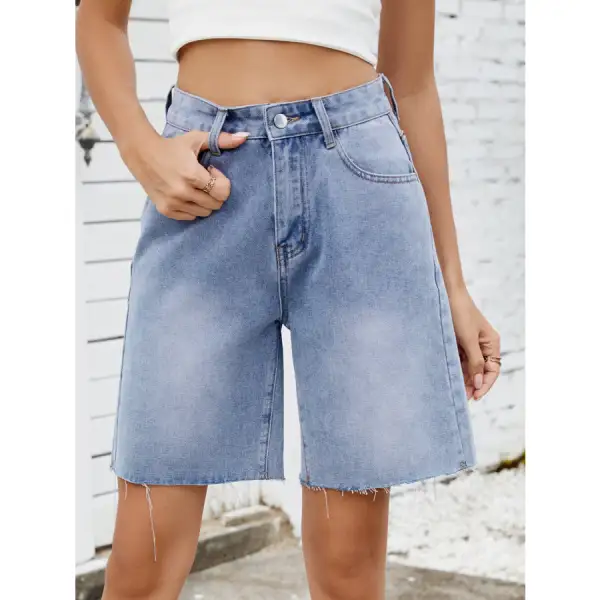 Washed Raw Hem Denim Shorts