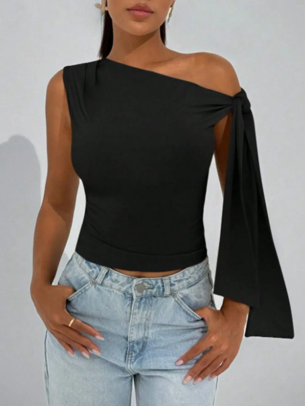 Textured One Shoulder Top