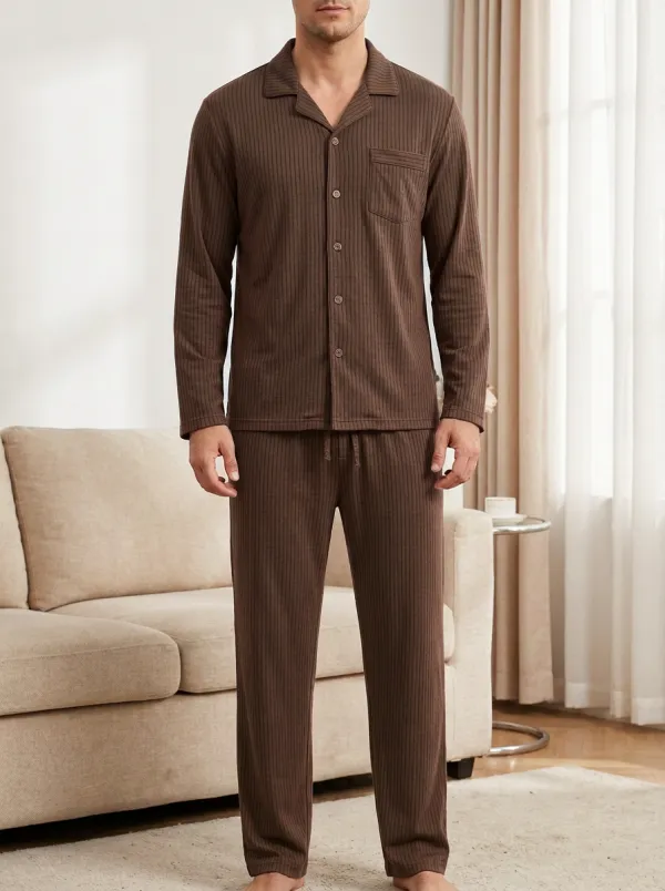 Button-Down Ribbed Lounge Men's Pajama Set