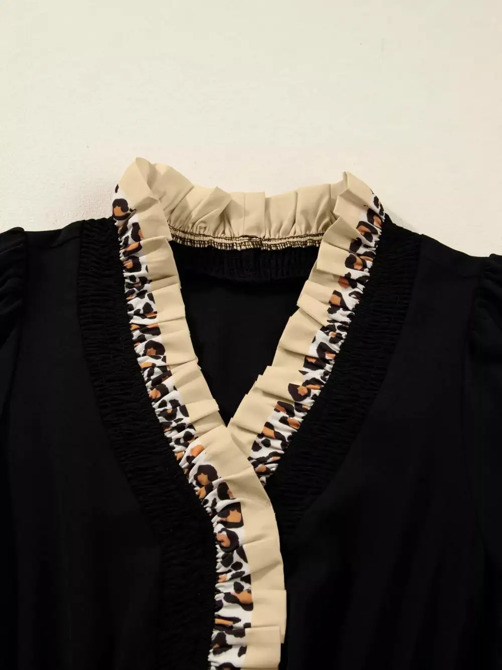 Animal Print V Neck Ruffle Midi Dress