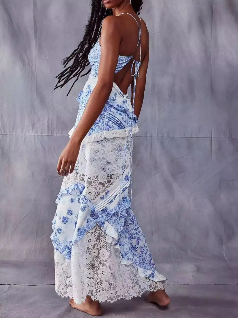 Floral Printed Lace Maxi Dress