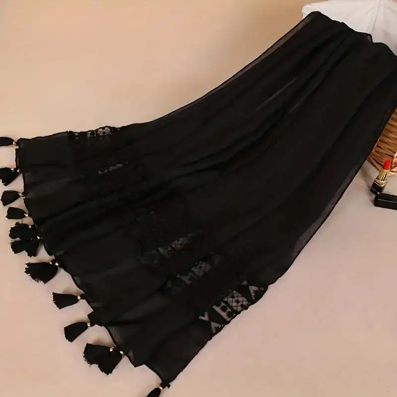 Tasseled Lace Trim Scarf