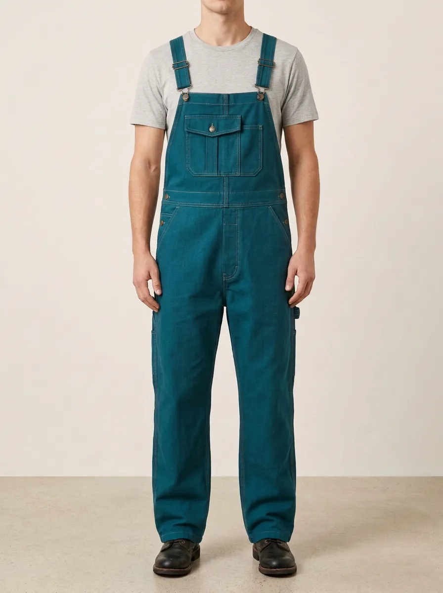 Men's Casual Charcoal Grey Side-Button Workwear Overalls