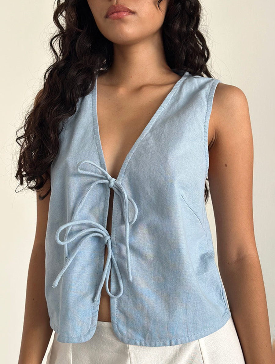 Nantucket Blue Tie Front Top