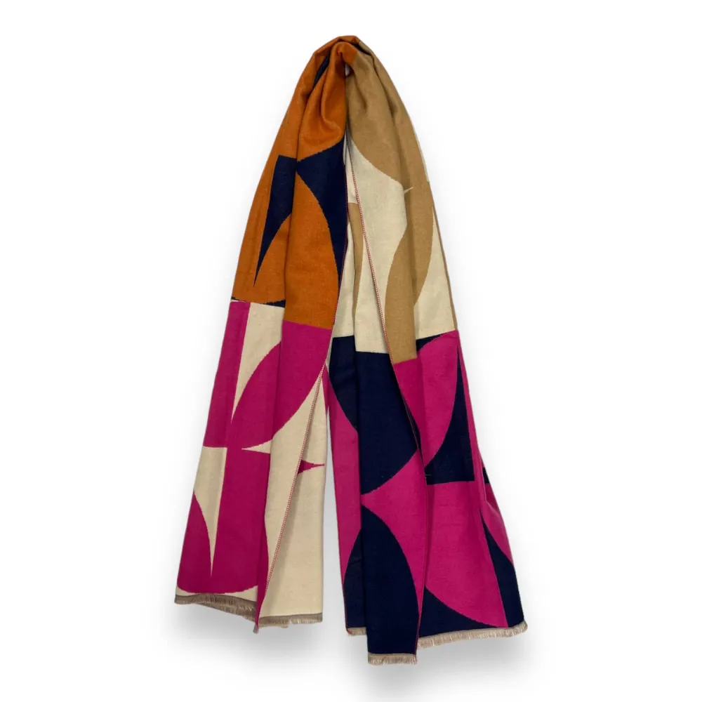 Retro Print Fringed Cashmere Blend Scarf