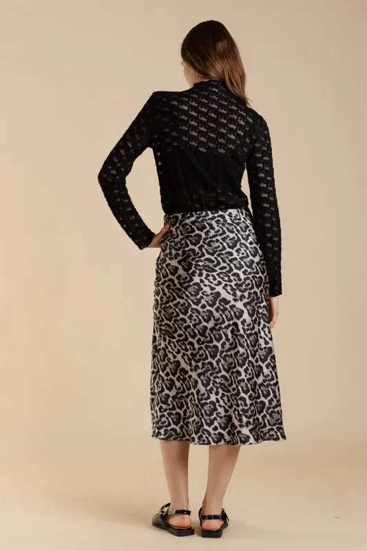 Black Brushed Lace Mock Neck Textured Long Sleeve Tee