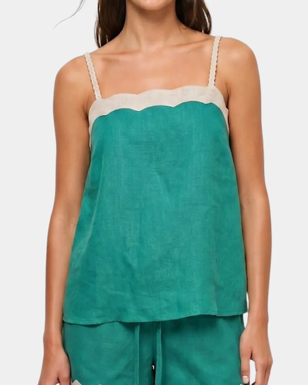 Scallop Trim Tank Top - Emerald