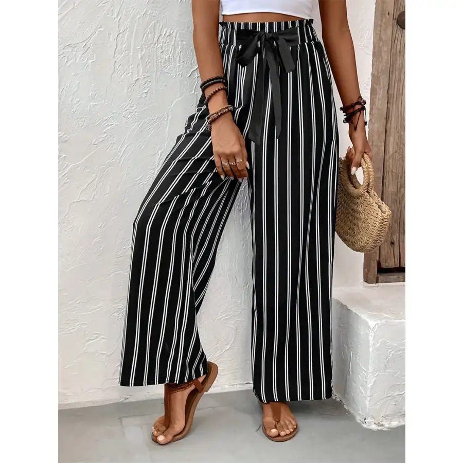 Striped High Waist Wide Leg Pants