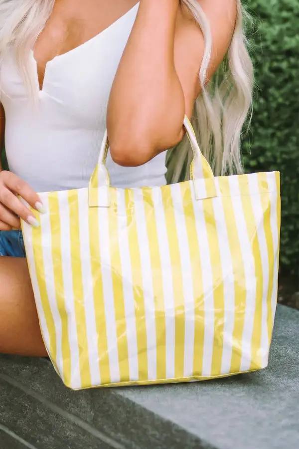 Glossy Striped Large Carryall Tote