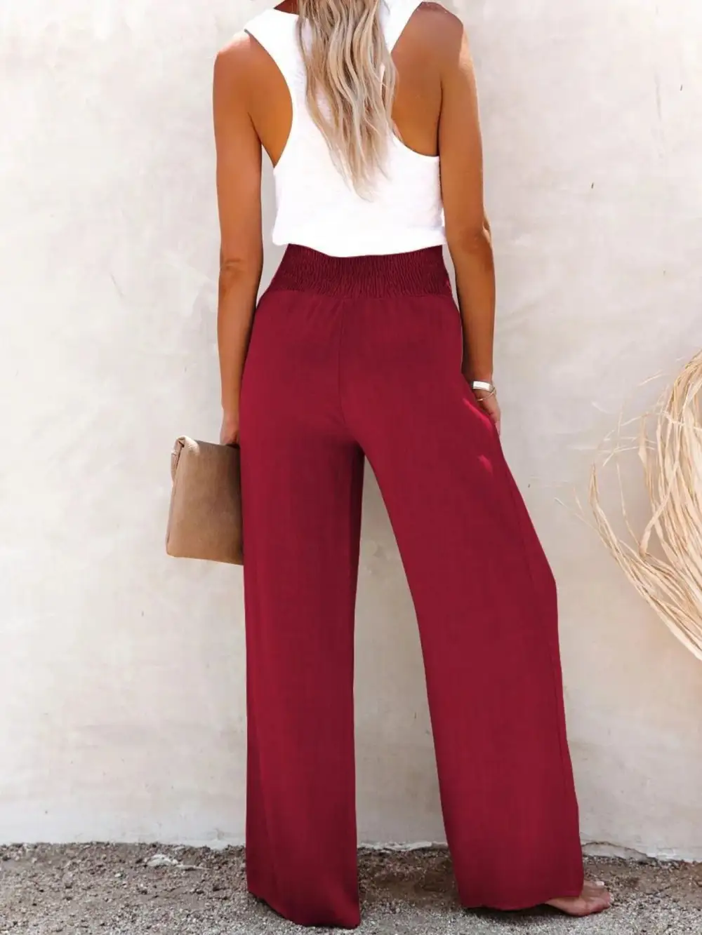 High Waisted Textured Wide Leg Plus Pants