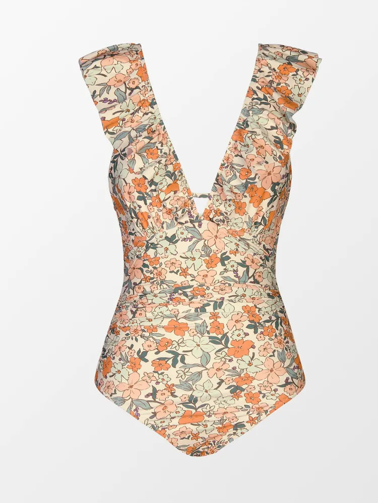 Minimal Sunset Ruffle Trim One Piece Swimsuit