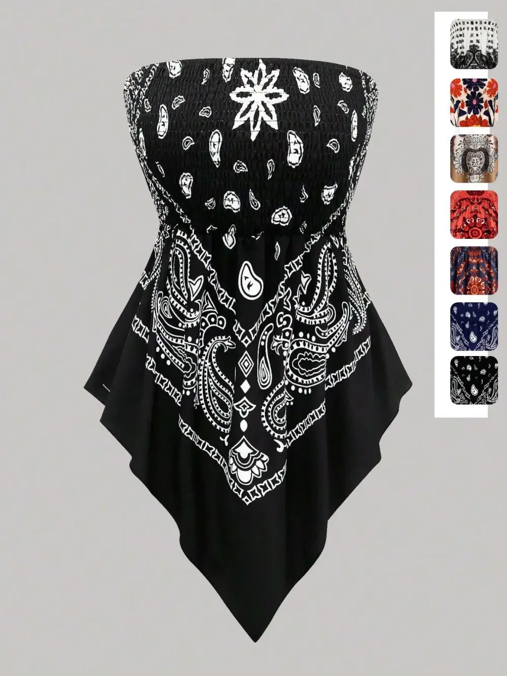 Plus-Size Women's Strapless Top with Ethnic Print