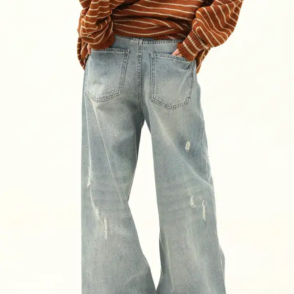 Distressed Wide Leg Floor Length Jeans