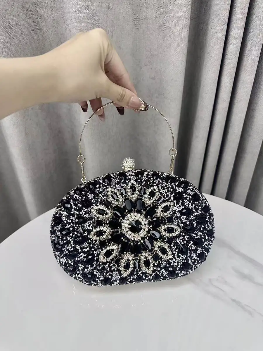 Geometric Rhinestone Shimmer Clutch Bag