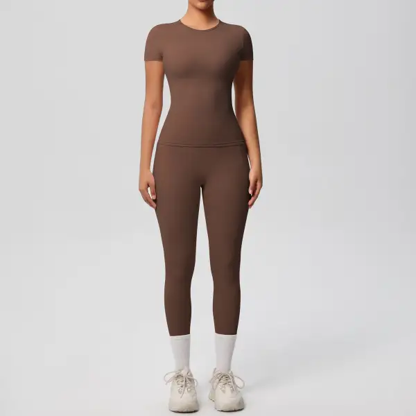 Short-Sleeve High-Waist Top, Leggings and Shorts Active Set