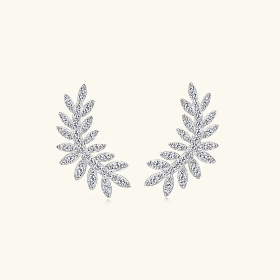 Moissanite Sterling Silver Leaf Shape Stud Earrings