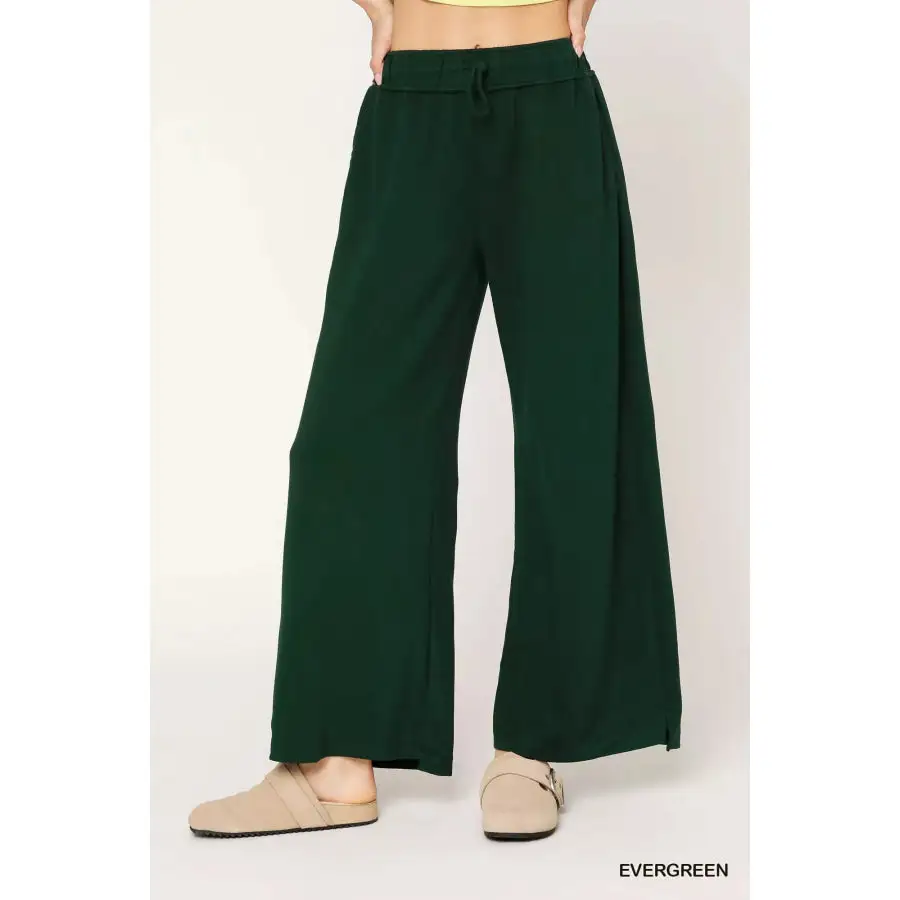 Classic Elastic Drawstring Waistband Wide Leg Pants