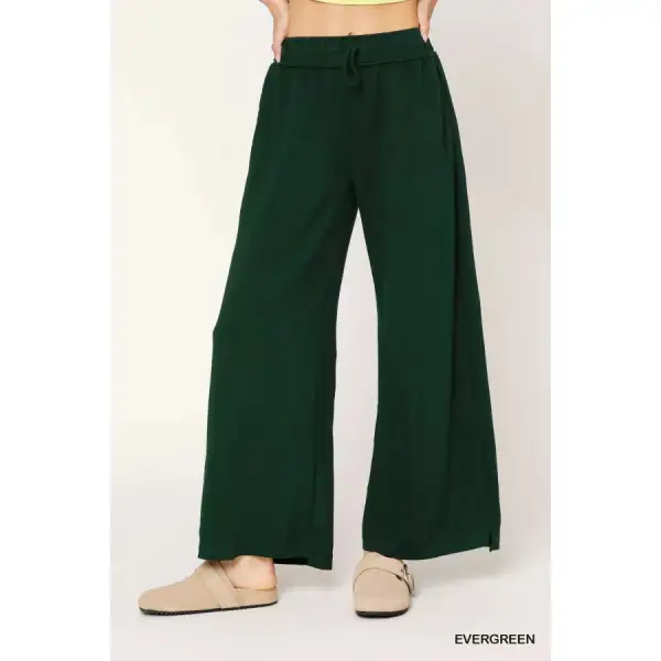 Classic Elastic Drawstring Waistband Wide Leg Pants