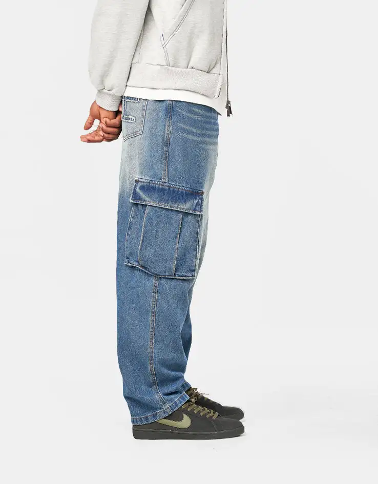 Faded Baggy Cargo Denim Jeans